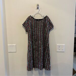 Art class rainbow sequin dress in girls 10/12 black lined party
